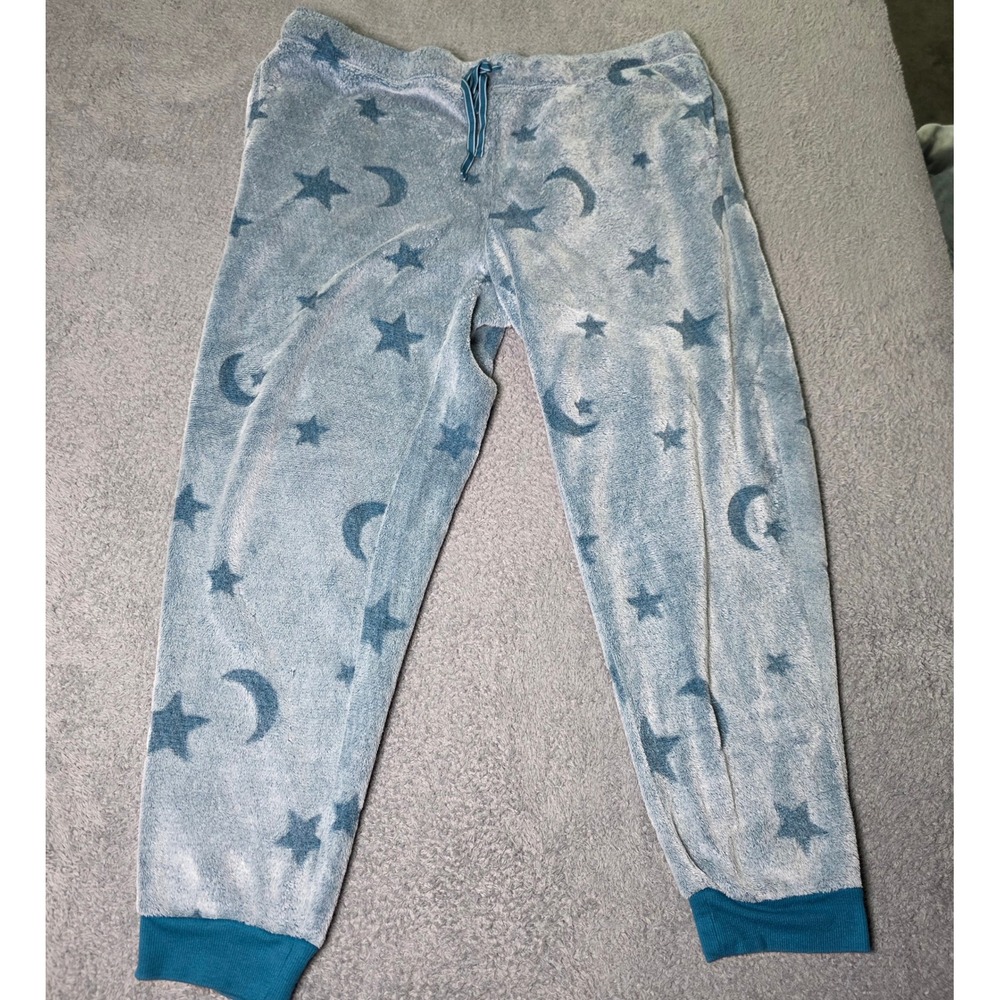Joyspun Womens 3X Jogger Pajama Pants Blue Celestial Star Moon Fleece 6066